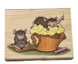 Stampabilities Birthday Cupcake House Mouse HMJR1007 Mudpie Muzzy Rubber Stamp